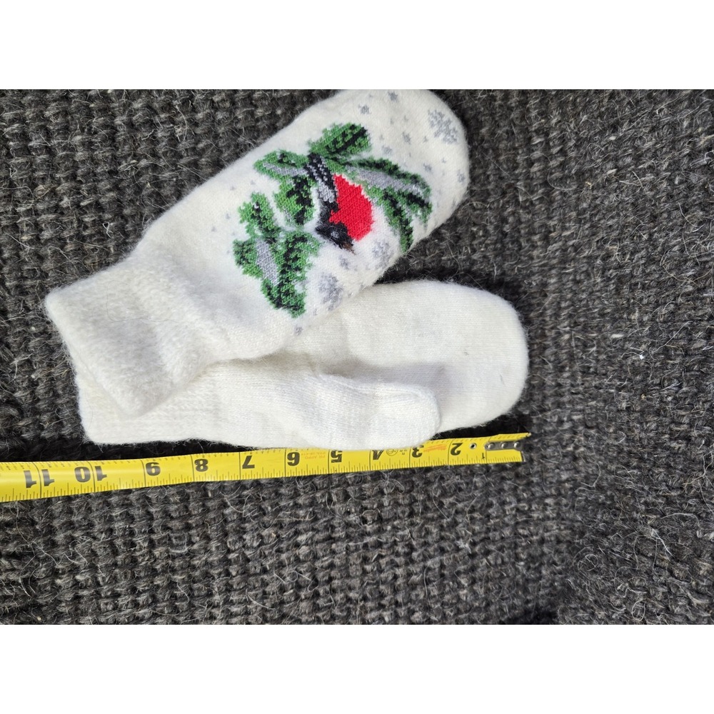 Handmade Goat Down Mittens Winter Bullfinch Bird White Fluffy Knit Gloves Womens